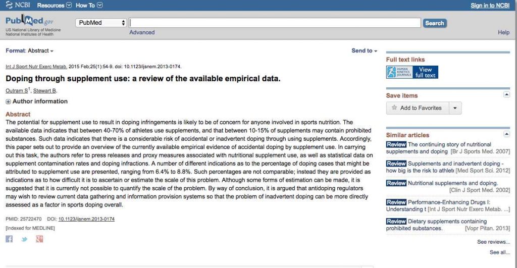 Integratori Doping Free (pubmed)