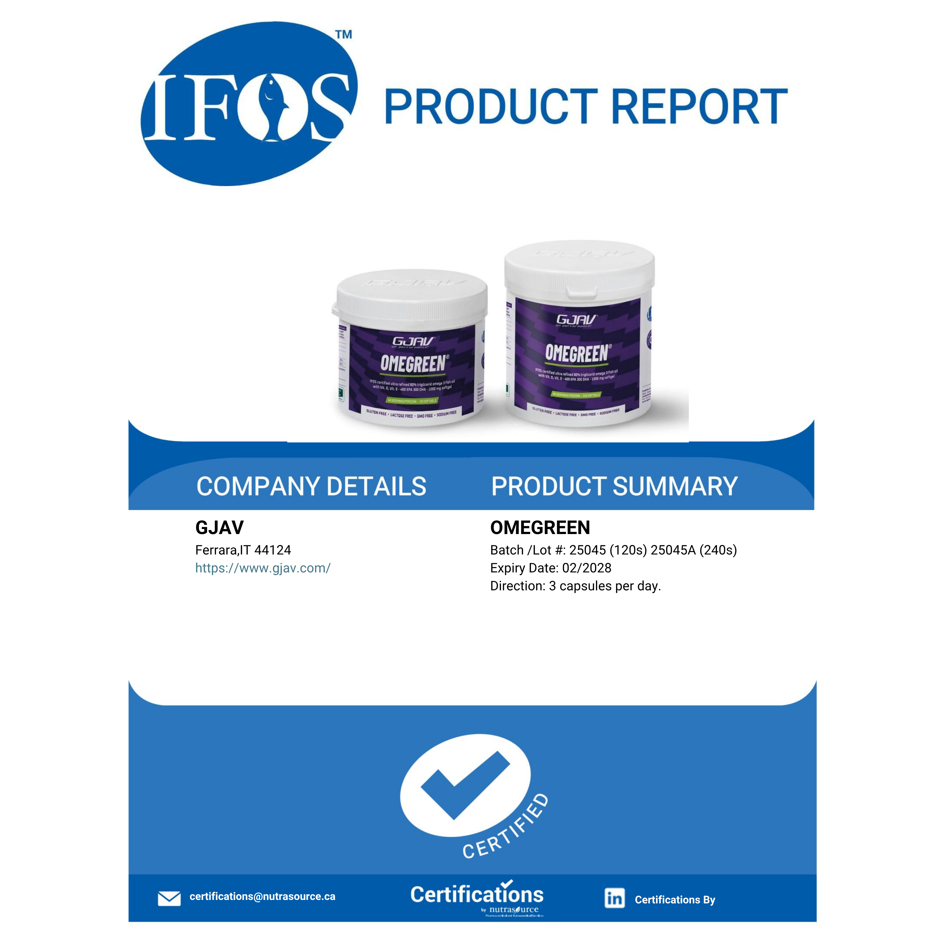 certificazioni IFOS omega 3 TG gjav 